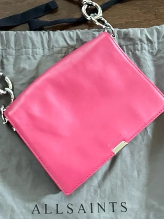 Allsaints Captain Leather Flap Shoulder Bag-Fuscia-EUC - Picture 5 of 16